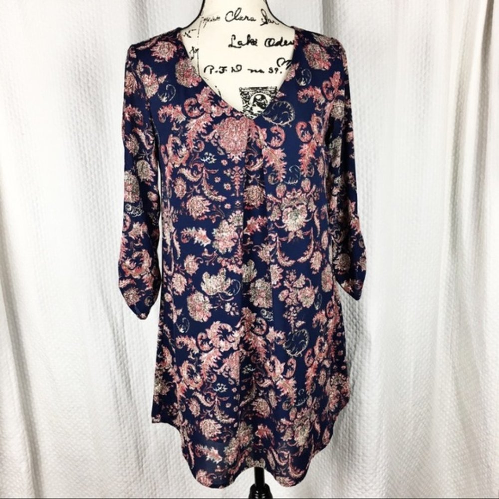 Lush Navy Floral V Neck Dress Size XS
